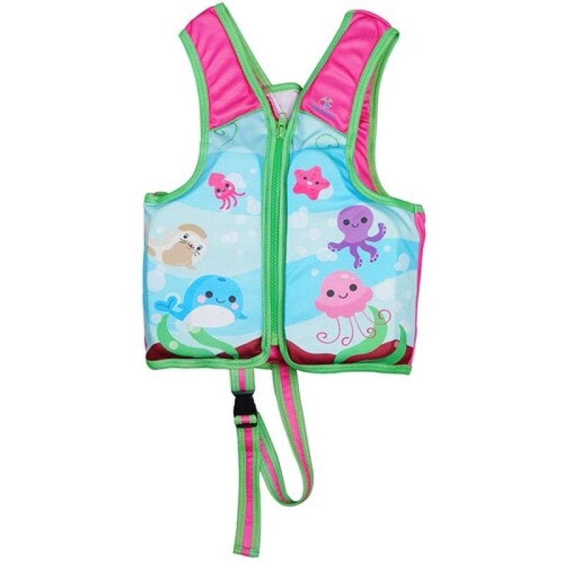 Summer Children Sleeveless Zipper Swim Life Jackets Kids Boys Girls Adjustable Life Vests Cartoon Balanced Flotation Swimsuit 4-5 Years
