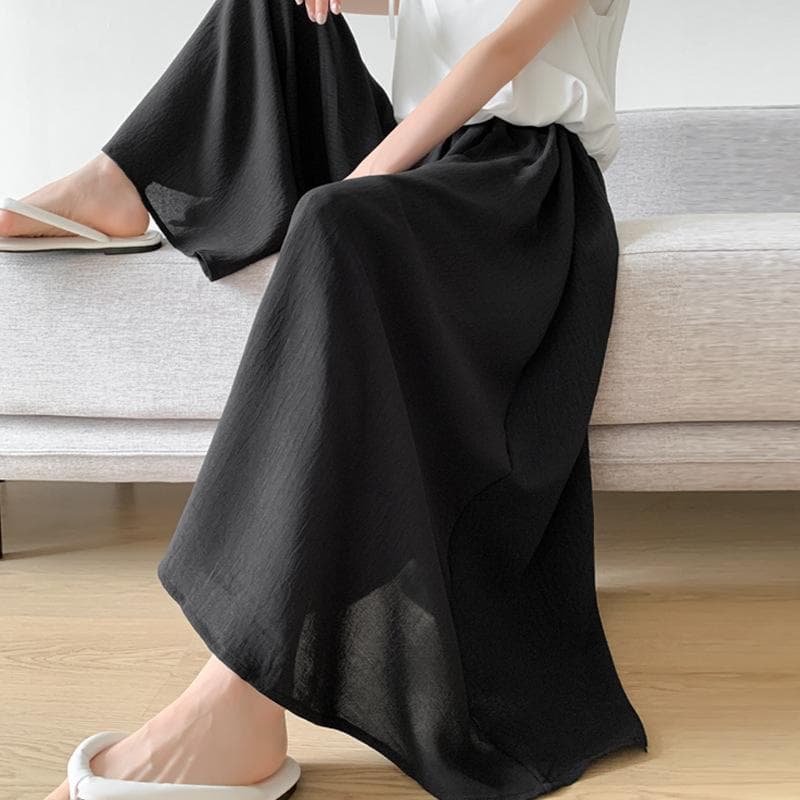 Spring and Summer New A-shaped Half-body Pleated Skirt High-waisted Casual Wide-leg Pants L black