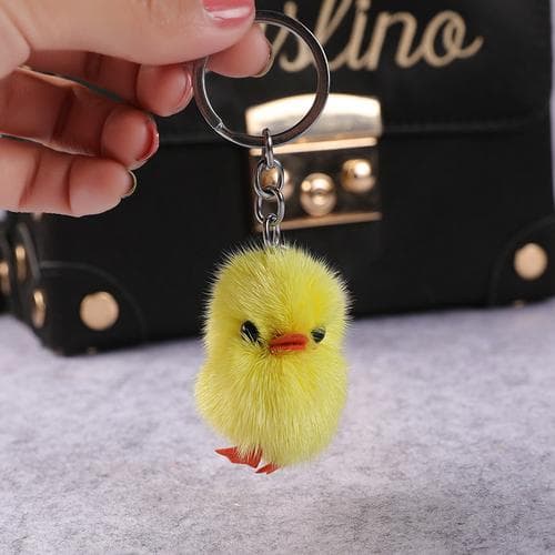 Super cute fur mink fur little yellow duck plush cute mini mobile phone keychain pendant bag car hanging