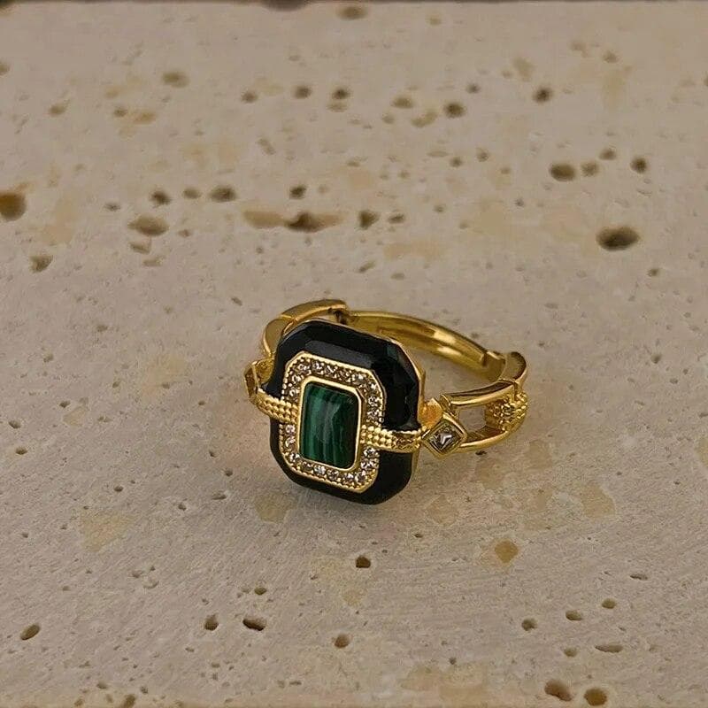 Jewelry Fashion Original Design Malachite Black Agate Ring for Women French Open Adjustable Ring Anniversary Gift resizable gold