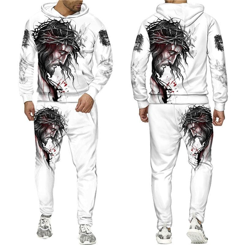 Two Piece Set Christian Bible Faith Jesus God Men's Hoodie/Suit Cool 3D Lion Printed Streetwear Couple Clothes Jogging Tracksuit L