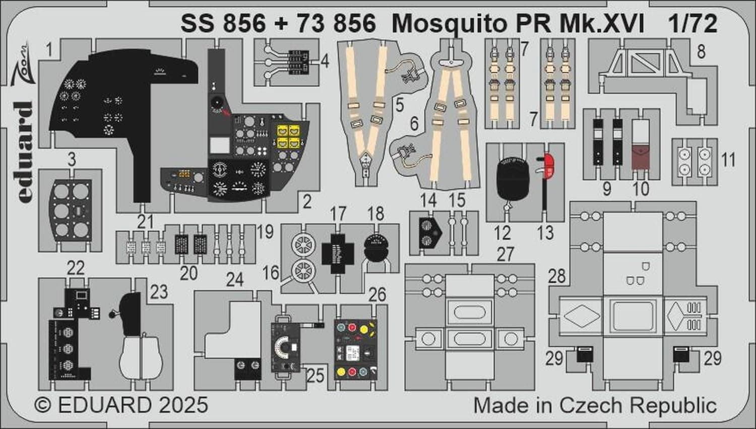 Eduard Zoom Etching Mosquito PR Etching Parts Special Plastic Model Parts EDUSS856 1/72 D.H. Mk.XVI (For Hobby) (Airplane)