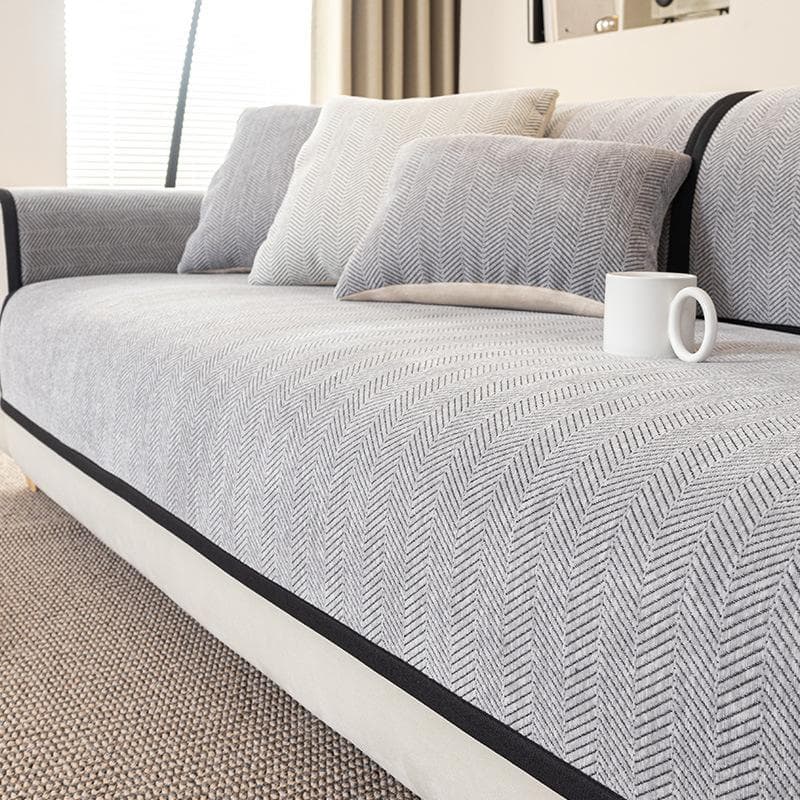 Herringbone Pattern Sofa Cover Chenille Sofa Pad Solid Color Living Room Sofa Cushion Non-Slip Home Couch Cushion Armrest Covers 70x70cm 1pcs