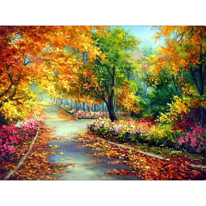 Diamond Embroidery Fall Trees & Quiet Path Round Diamond Painting Cross Stitch Winter Needlework 20X30CM