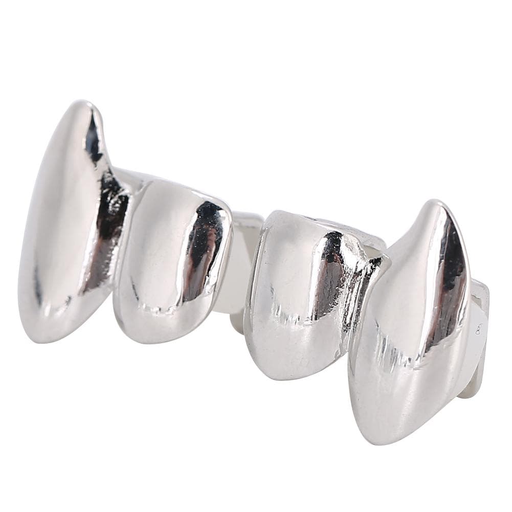 2pcs Single Tooth Bling Teeth Decoration for Halloween Party Hip Hop Show Argent