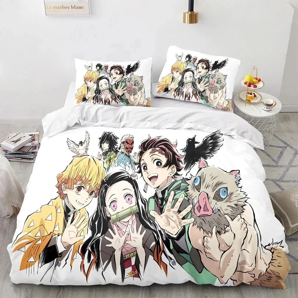 Demon Slayer 3d Bedding Set Anime Duvet Cover Pillowcases Single Twin Full Queen King Size Boys Girls Boys Gift Home Decor AU Single 140x210cm