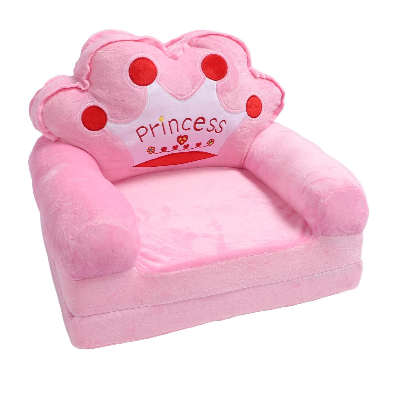 Toddler Chair for Girls Kids Cute Princess Tiara Fold Out Couch Bed Floor Cushion Armrest Sofa for