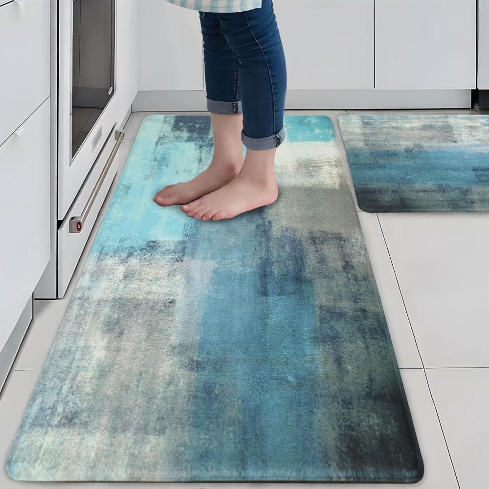 Turquoise Kitchen Mat Cushioned Anti-Fatigue Kitchen Rugs Non Slip Mats and Rugs Kitchen Carpet for Home & Office Floor Mat 1PC-40X60cm-16x24in