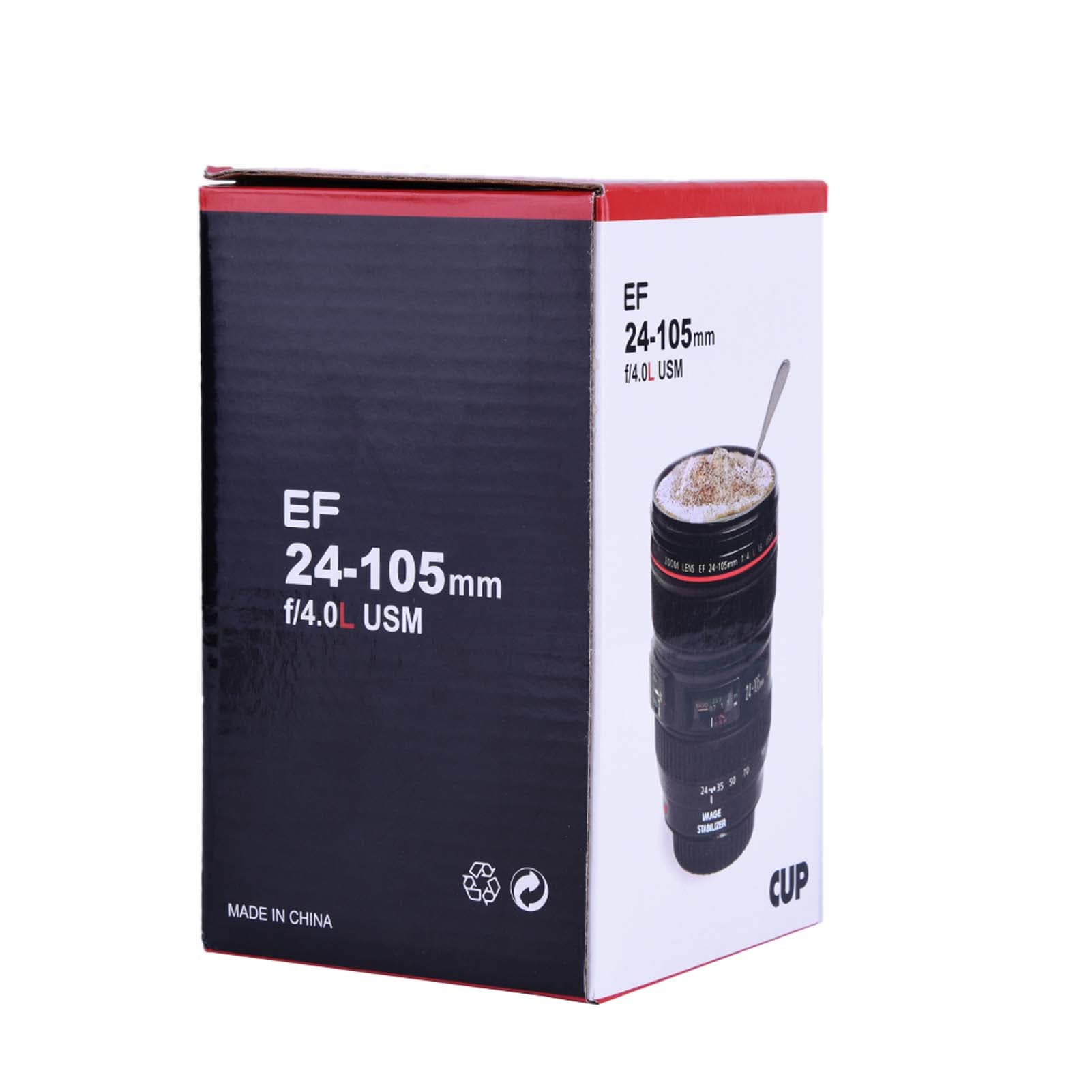 Creative Camera Lens Shaped Insulation Cup Stainless Steel Insulated Travelling Flask V Black