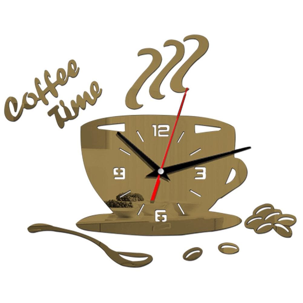 DIY Acrylic Wall Clock Modern Mute Coffee Time Clock Cup Shape Wall Sticker Hollow Numeral Clock coffee