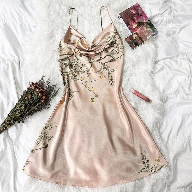 Print Floral Long Kimono Bathrobe Gown Spring Summer Female Sleepwear Nighty&Robe Set Sexy Suspender Nightgown Satin Homewear M
