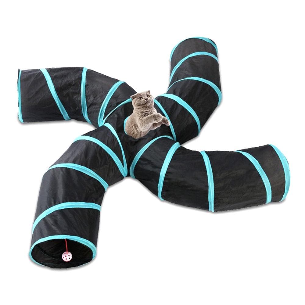 Indoor Cat Tunnel 4 Way Pet Play Tunnel Collapsible Tunnel Tube Kitty Tunnel Peek Hole Toy Pet Toys black