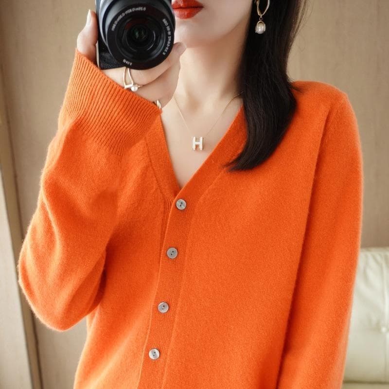 Women Cardigans Autumn Winter Single Breasted Knitwears Long Sleeve V-neck Knit Cardigan Korean Fashion Spring Casual Sweater L orange