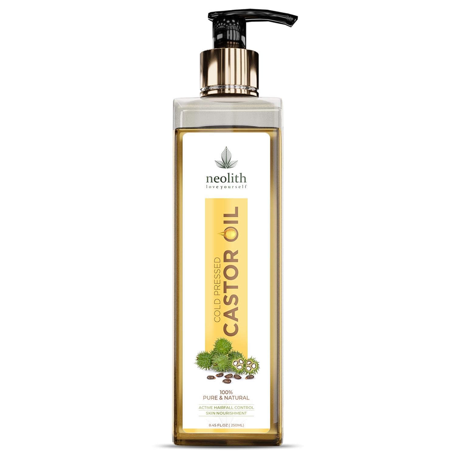Neolith 100% Organic, Virgin Grade Pure Cold Pressed Castor Oil (250 ml) Hexan free- For Hair care, Skin care, Eyelashes, Eyebrows, Beard oil 500 ML yellow