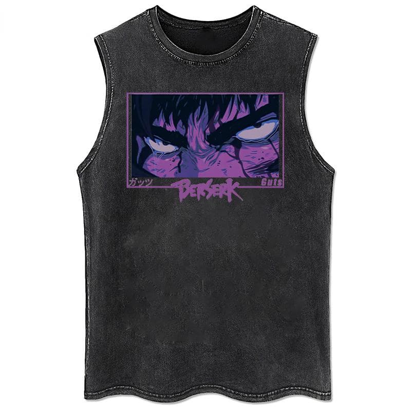 Anime Printed Washed Vest Retro Sports Fitness Casual Short-Sleeved Loose Large Size Summer XL