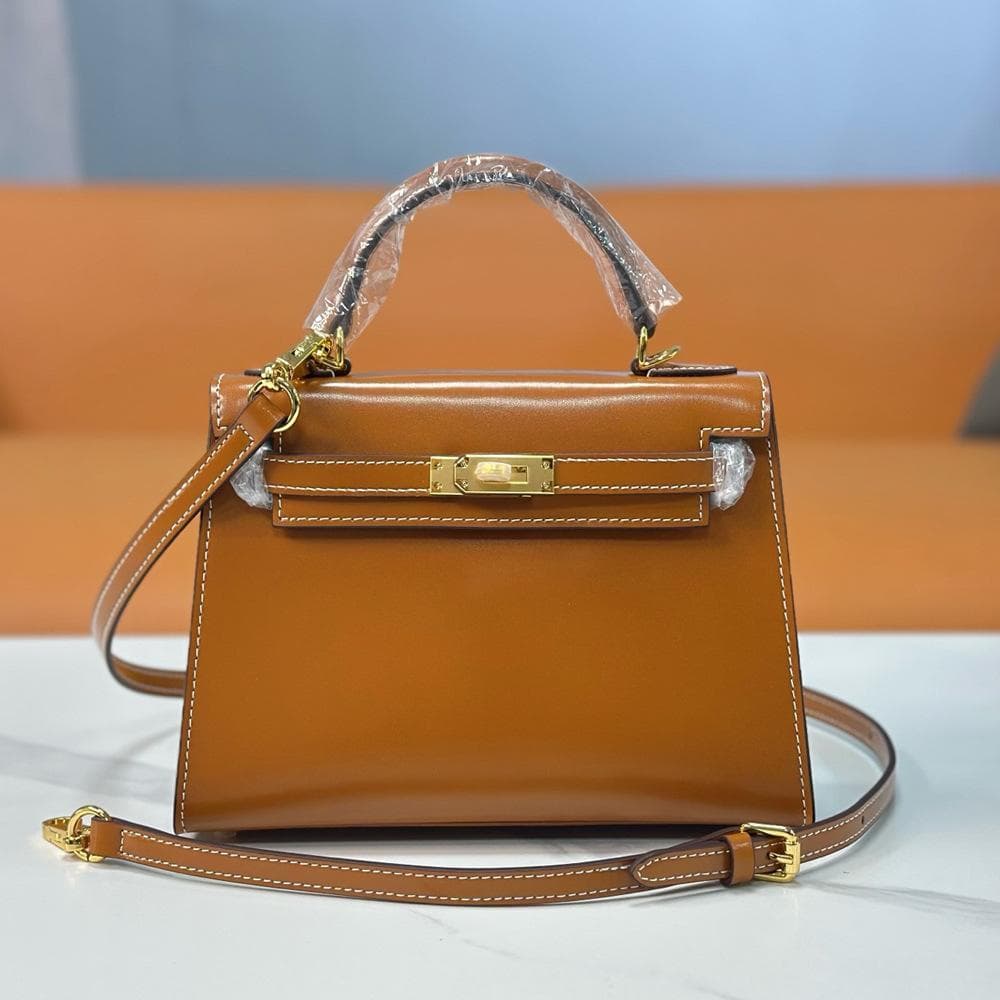 New Leather Cowhide Women's Bag Mini Bag BOX Glossy Leather Patent Leather Bag+handbag Shoulder Bag 19x7x15cm without lock brown