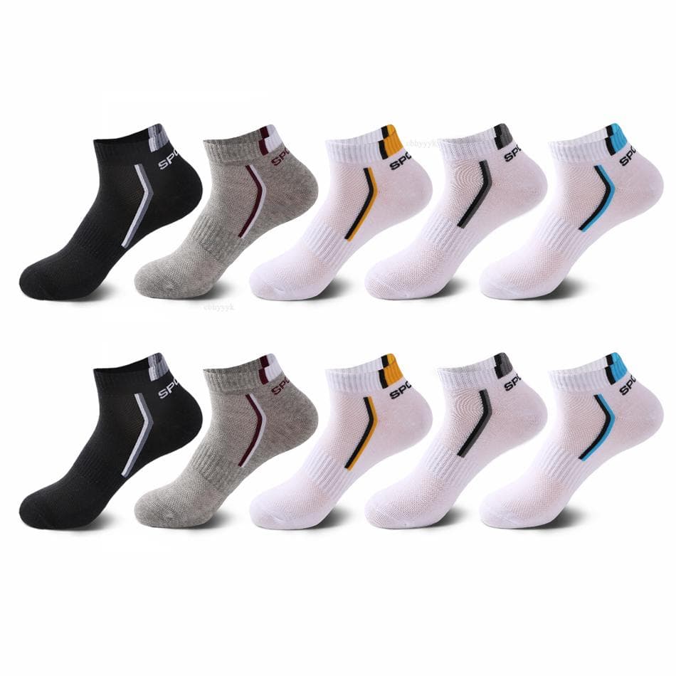 10 Pair High Quality Men Ankle Socks Breathable Cotton Sports Socks Mesh Casual Athletic Summer Thin Cut Short Sokken Size 38-48 EUR43-48 multicolour