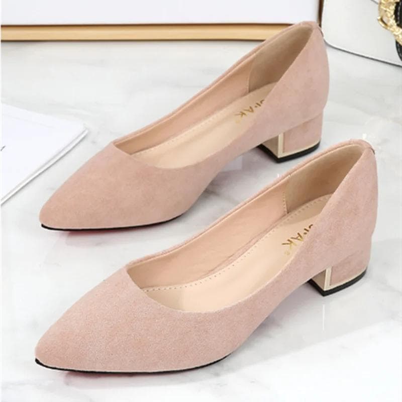 Women Square Heels Pumps Pointy Toe Null Slip-On Grey Low Cutter Shoes Kid Suede Elegant Comfortable 34-43 26cm Luxury Designer 40