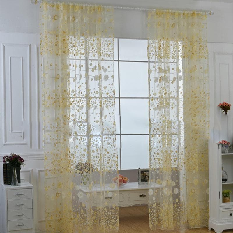 Sheer Curtain Innovative Elegant Translucent Floral Voile Drapes for Living Room Study Room Bedroom 100x250cm / 39.4x98.4in (Hooks) yellow