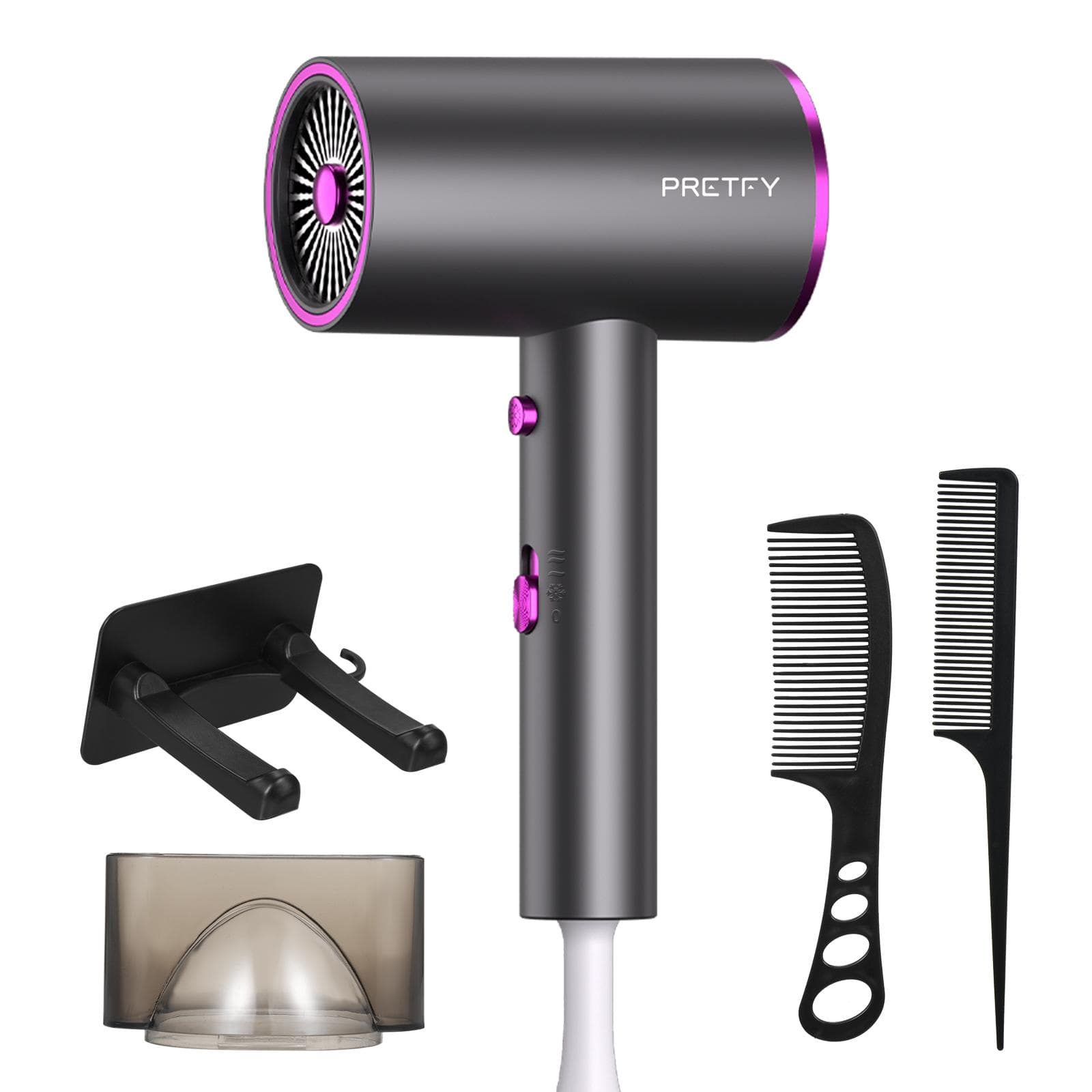 Pretfy Lightweight Hair Dryer, 1800W Travel Hairdryers for Women, Professional Ionic Blow Dryer UK Plug multicolour