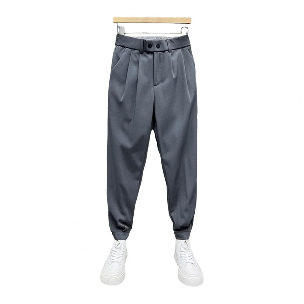 Spring Fall Men Ninth Pants Ankle-banded Elastic Waist Thin Loose Side Pockets Solid Color Harem Pants Suit Pants Long Trousers 38 grey