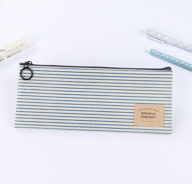 Student Stationery Canvas Pencil Bag Retro School Pencil Bag Office School Supplies Bag Handle Pencil Writing Tool Gift white/blue