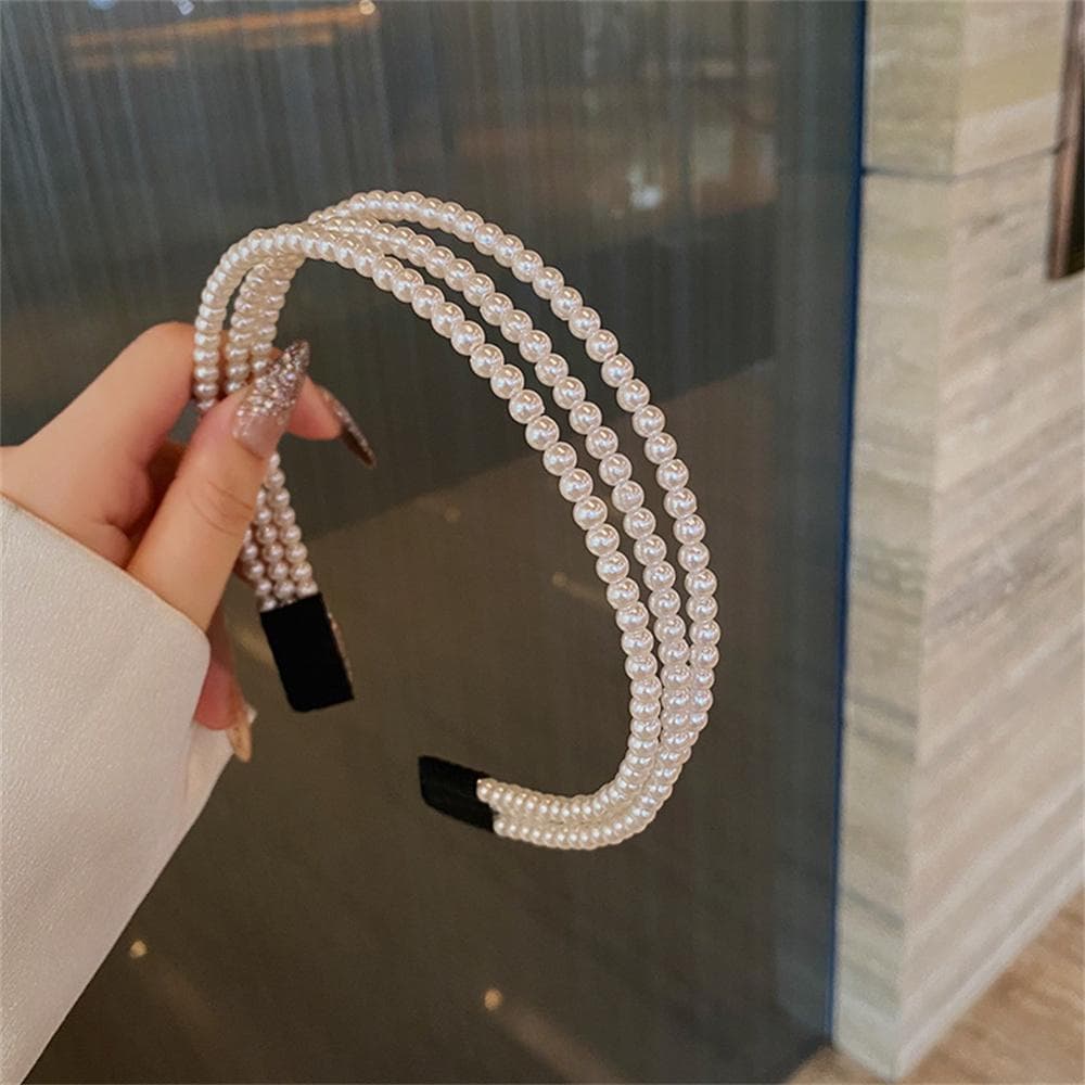 Retro Pearl Headband For Women Three Layers White Pearl Hairbands Female Simple Bezel Hair Hoop Trendy Hair Accessories 2024 white