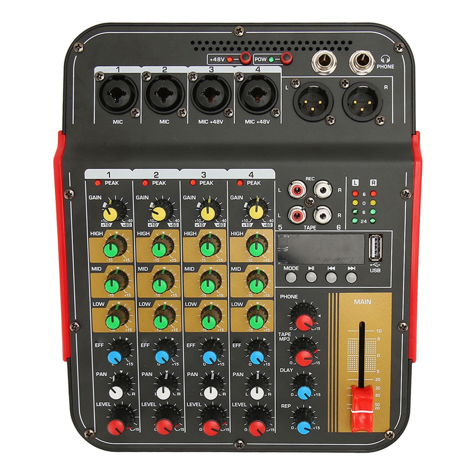 6 Channel Sound Mixer Bluetooth USB Professional Mixer Sound Board Consoler 48V DJ Mixer for Live US Plug
