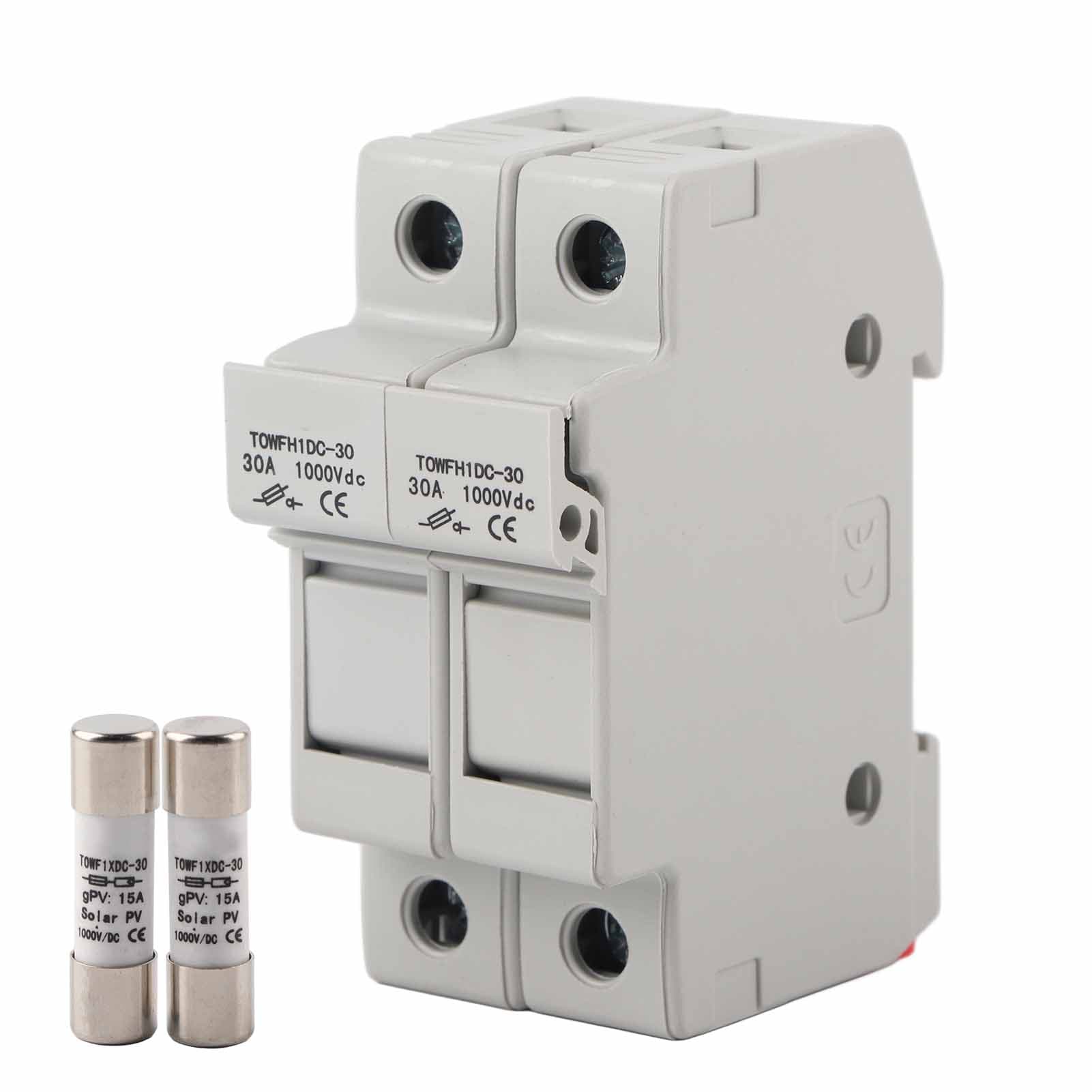 Fuse Holder Base 2 Pole DIN Rail Mount Power Distribution Control Equipment TOWFH1DC 1000VDC 2P15A