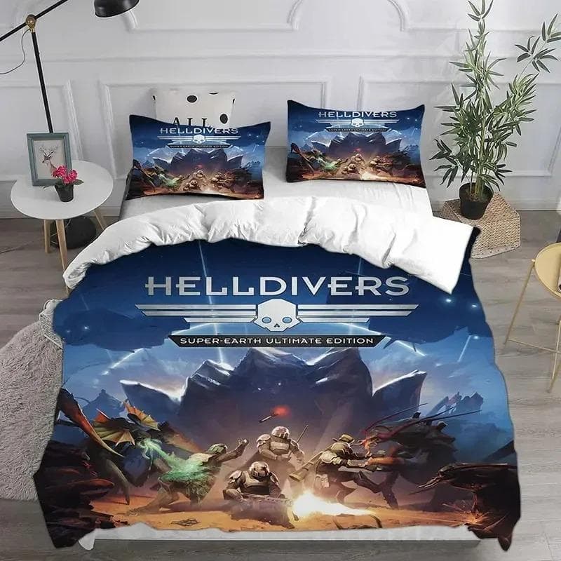 3D HELLDIVERS 2 Bedding Sets Comforter Quilt Bed Cover Duvet Cover Pillow Case Sets Kids Adult Size For Home Textiles EU Single 135x200cm