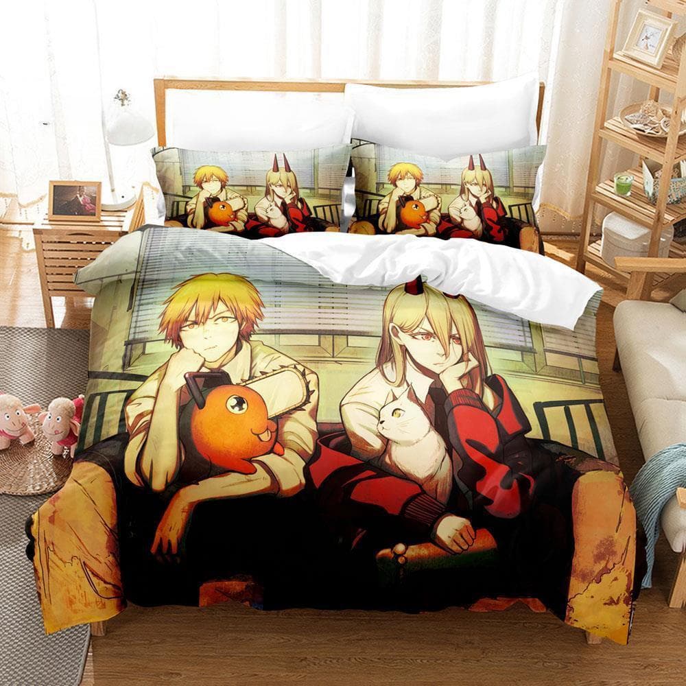 Chainsaw Man Pochita Bedding Set Single Twin Full Queen King Size Bed Set Adult Kid Bedroom Duvetcover Sets Anime Bed Sheet Set EU Twin 135x200cm