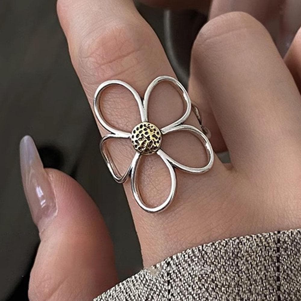 Rings for Women Couple Minimalist Handmade Simple Big Flower Ring Party Jewelry Gift resizable