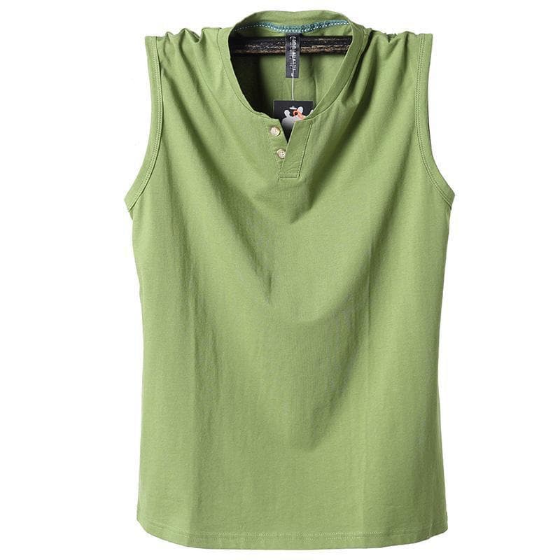 Summer Men's Sleeveless Cotton Sports T-shirts Large Size Loose Men's Vest Cut Shoulder T-shirt Breathable Absorb sweat Casual XXL green
