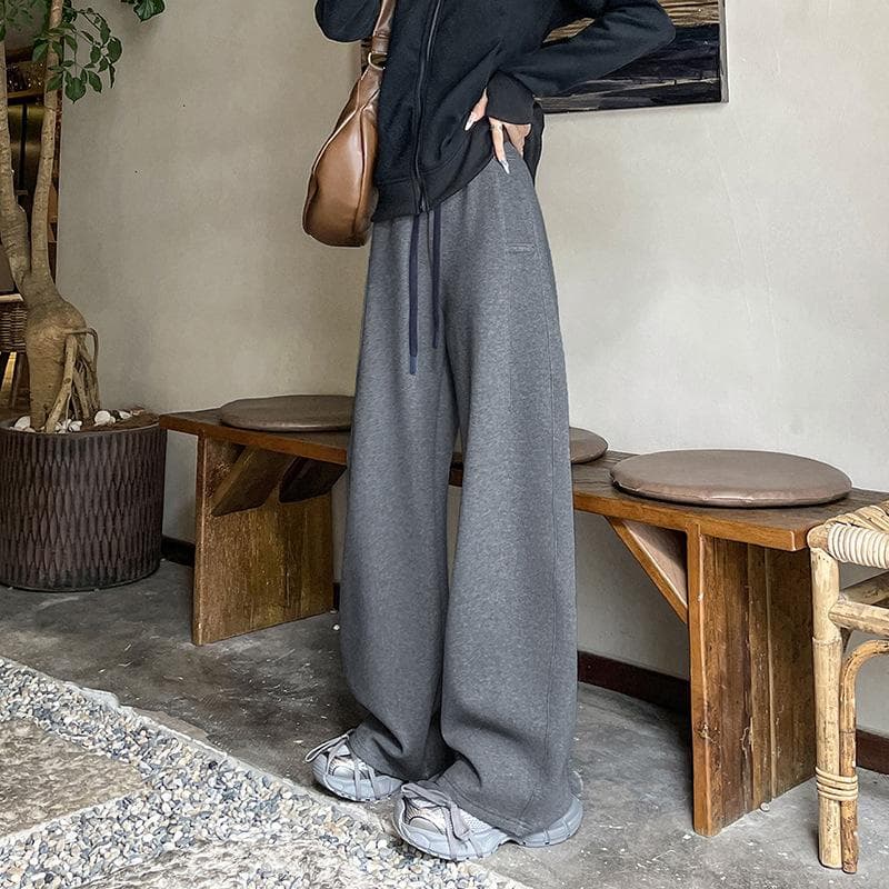 Spring New American Slim Deconstruction Casual Sweatpants Women's Good Version Drape Curved Sickle Wide-leg Sweatpants 2XL dark gray