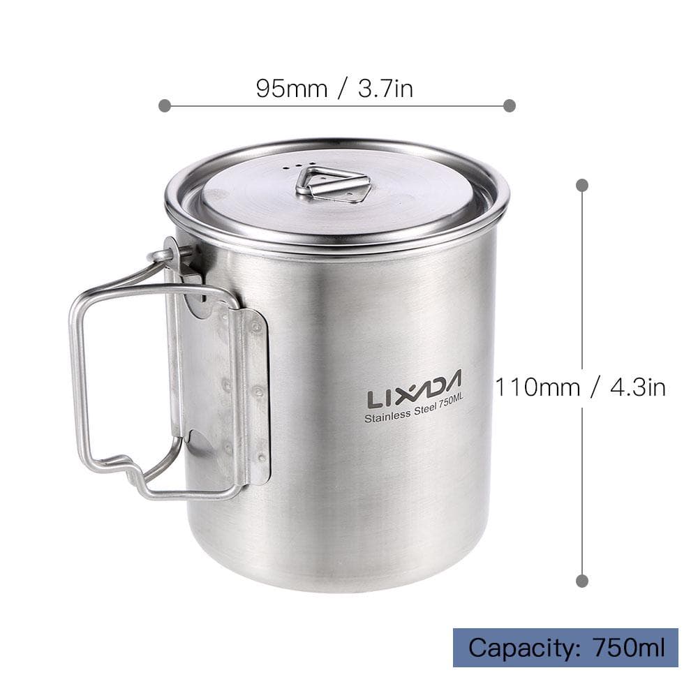Lixada 750ml Pot Portable Water Mug Cup with Lid & Foldable Handle Camping cup