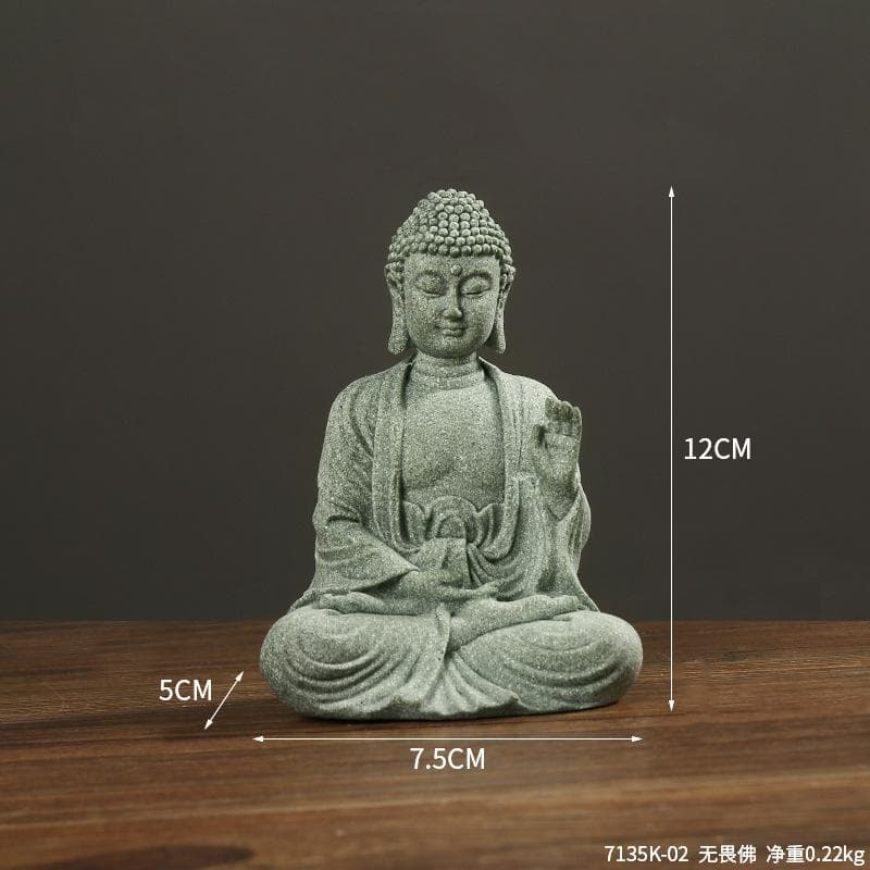 New Chinese-style Zen Buddha statue sitting posture decoration creative green sand stone tea pet dark green
