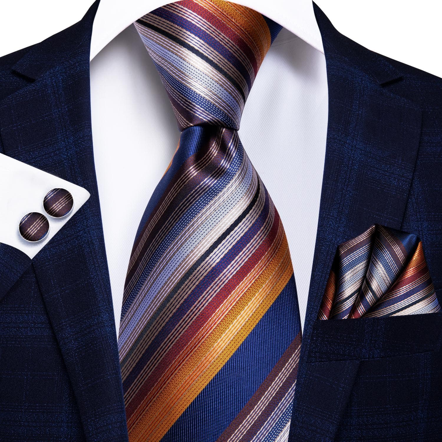 Hi-Tie Mens Accessories Silk Tie Handkerchief Cufflinks Set for Wedding Party Floral Solid Necktie N-3301