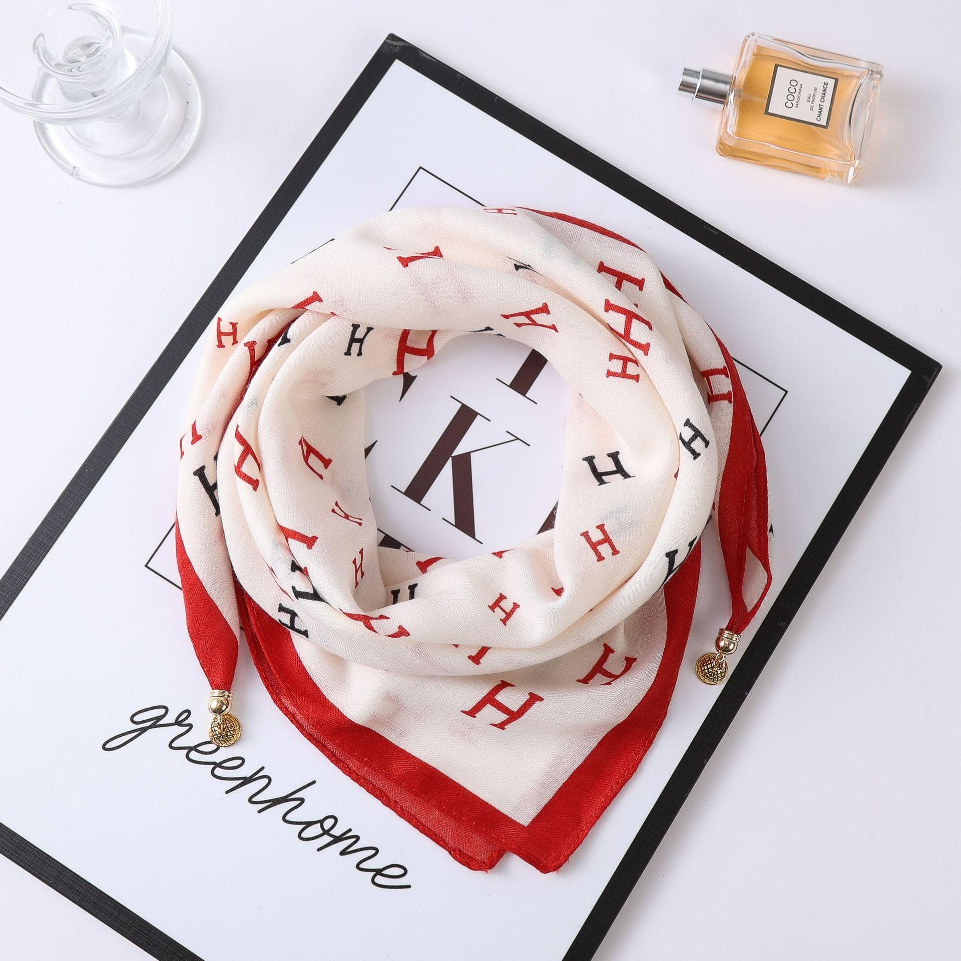 Autumn/Winter Western-Style Silk Scarf with Korean Magnetic Gold Ball Accent