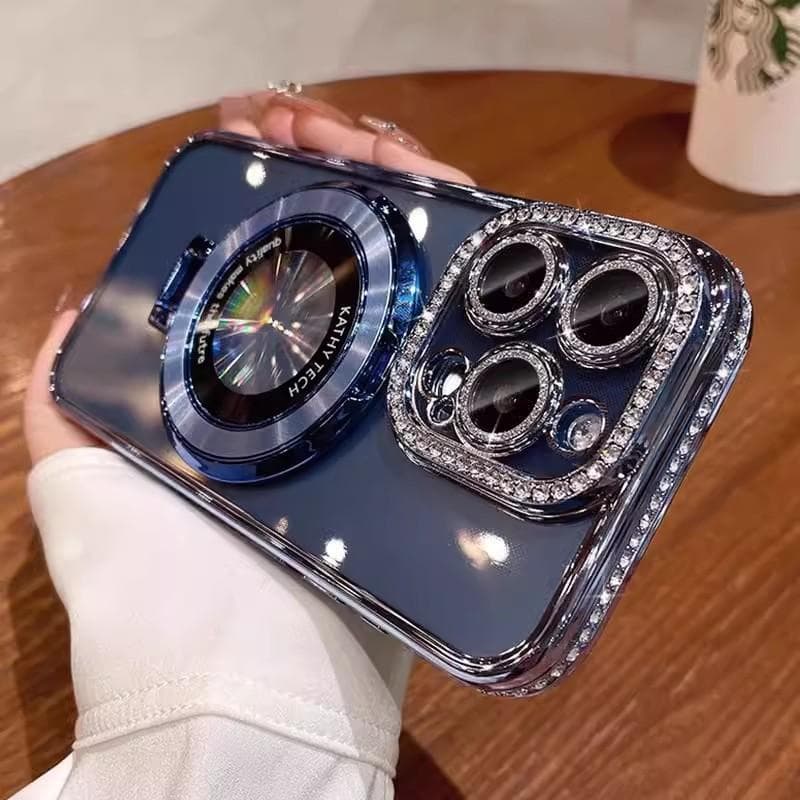 Applicable To IPhone16 Water Diamond Magnetic Stand Phone Case, Apple 15proMax Transparent 14 Anti-drop Protective Case 13 iPhone11proMax