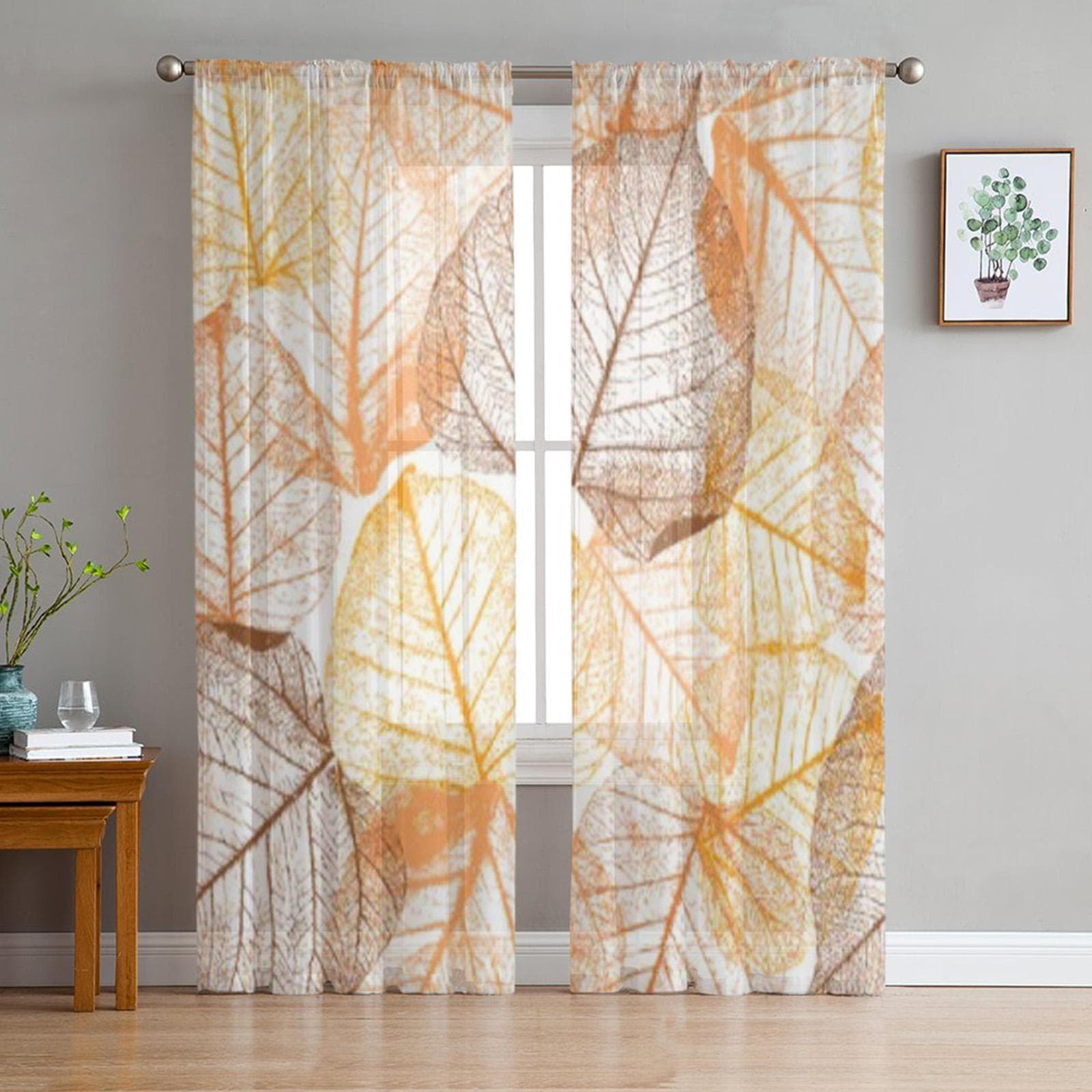 Floral Leave Tulle Sheer Window Curtains For Living Room The Bedroom Modern Chiffon Voile Organza Curtains Decor Drapes 135W x 114H(cm)