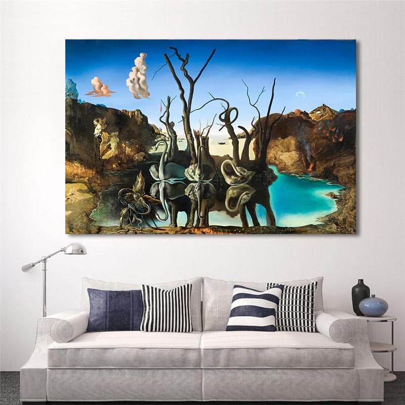 Salvador Dali Swans Reflecting Elephants Canvas Painting Abstract Posters and Print Cuadros Wall Art Picture Living Room Decor 60*120cm