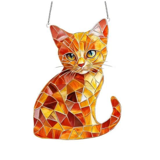 Cat Stained Art Ornament Acrylic Window Hanging Sun Catcher Colorful Cat Panel Wall Hanging Art Decor for Cat Lovers Cat