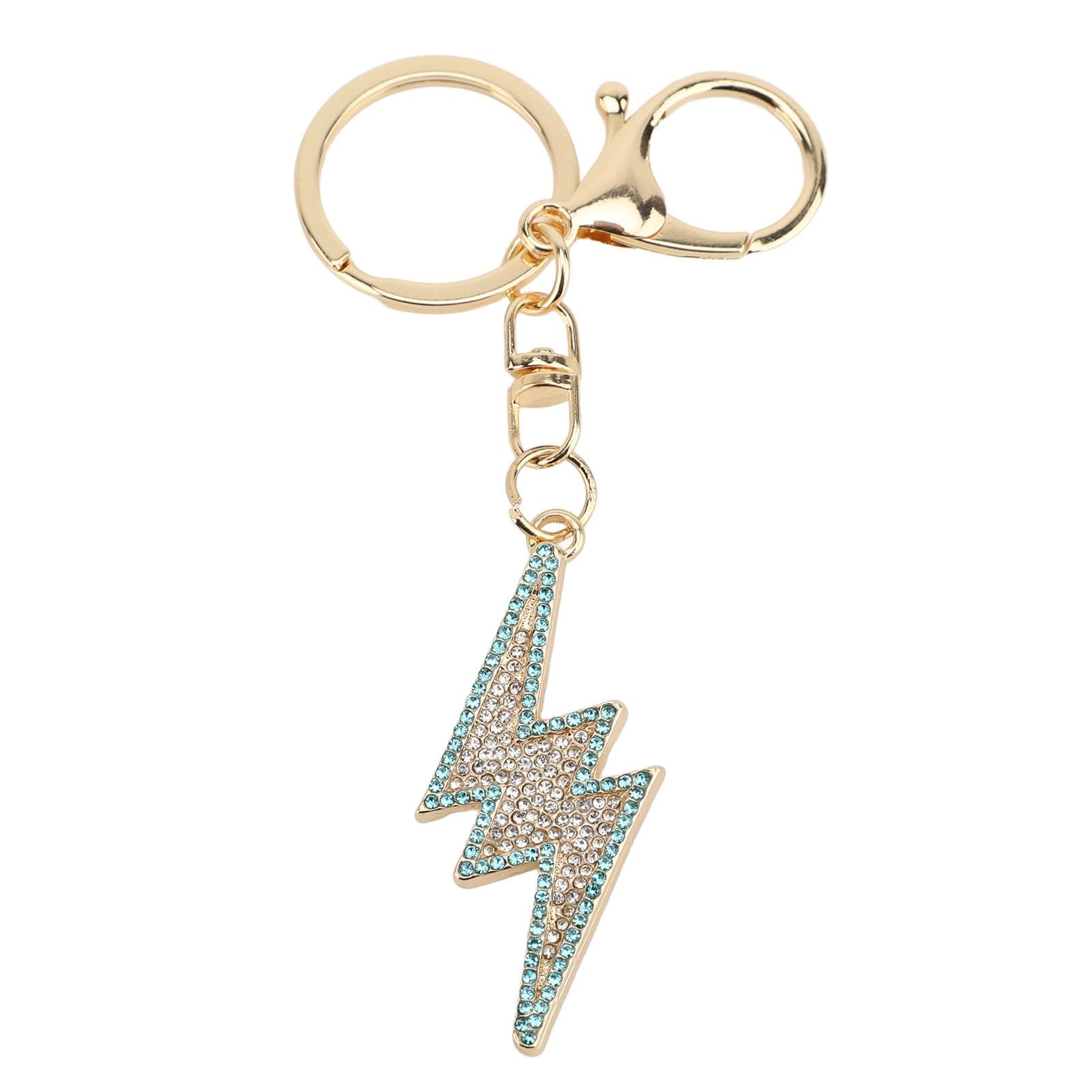 Rhinestone Lightning Keychain Cute Zinc Alloy Sparkling Lightning Key Chain Pendant for Wallet blue