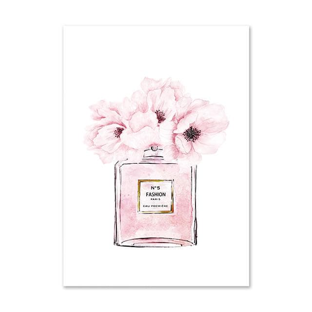 Nordic Pink Fashion Wall Posters Perfume Bottle Canvas Painting Lips Wall Art Modern Flower Print Pictures Girl Bedroom Decor A4 21x30cm No Frame