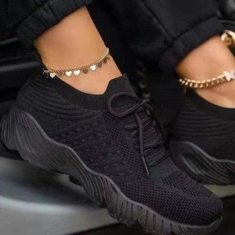 Mesh Breathable Women Casual Sneakers Lace-up Vulcanized Shoes Ladies Platform Sneakers Female Shoes Plus Size 39 black