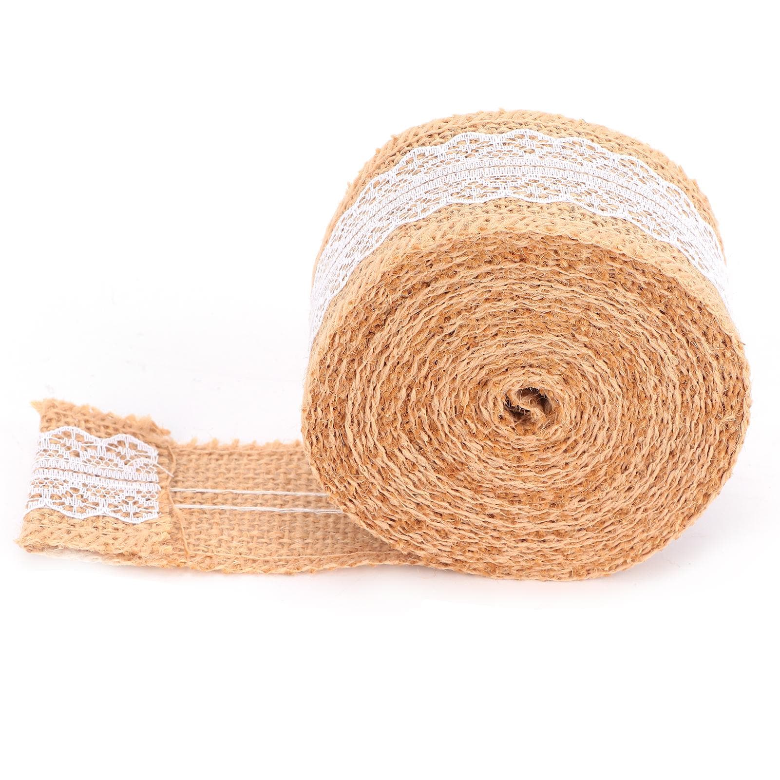 Burlap Ribbon with White Lace Natural Jute Roll for DIY Decoration Gift Packaging 5 Yards5cm