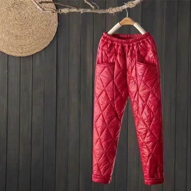 Ultra-thin Down Pants Women's New High-grade Loose Outside Winter Thickened High-waisted Straight Cotton Pants L red