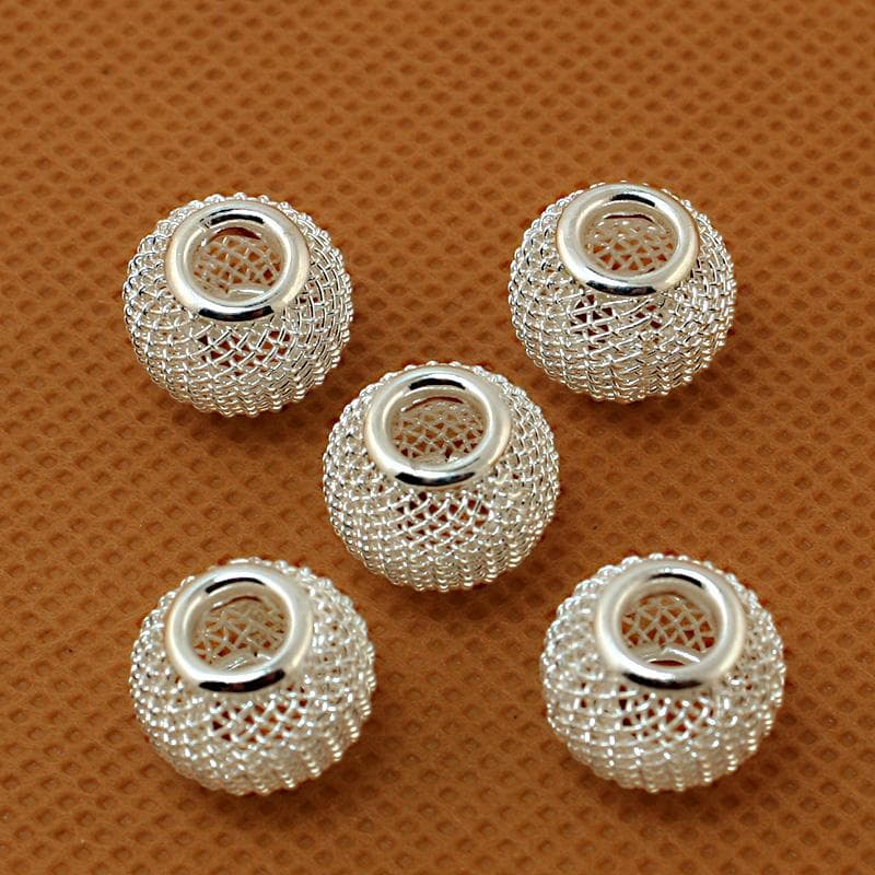 4/6Pcs Metal Copper Hollow Net Ball Beads Charm DIY Accessories Findings Supplies For Jewelry Making 10x12mm 6pcs silver