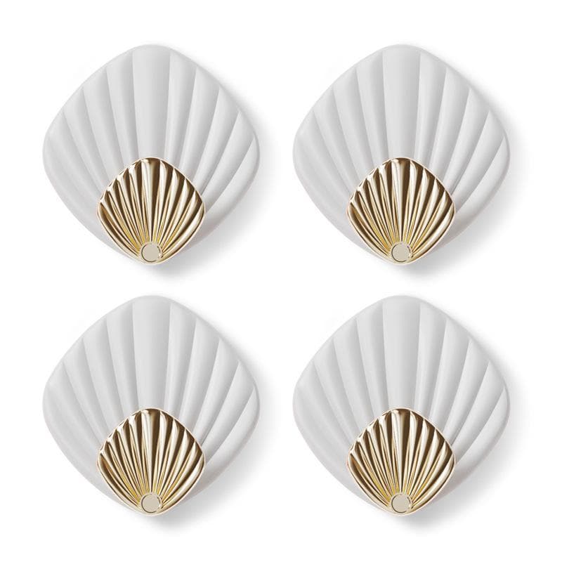 4pcs Creative Shell Shape Wall Hanging Hook Punch-free Strong Adhesive Hook Bathroom Kitchen Wall-mounted Seamless Sticky Hook white