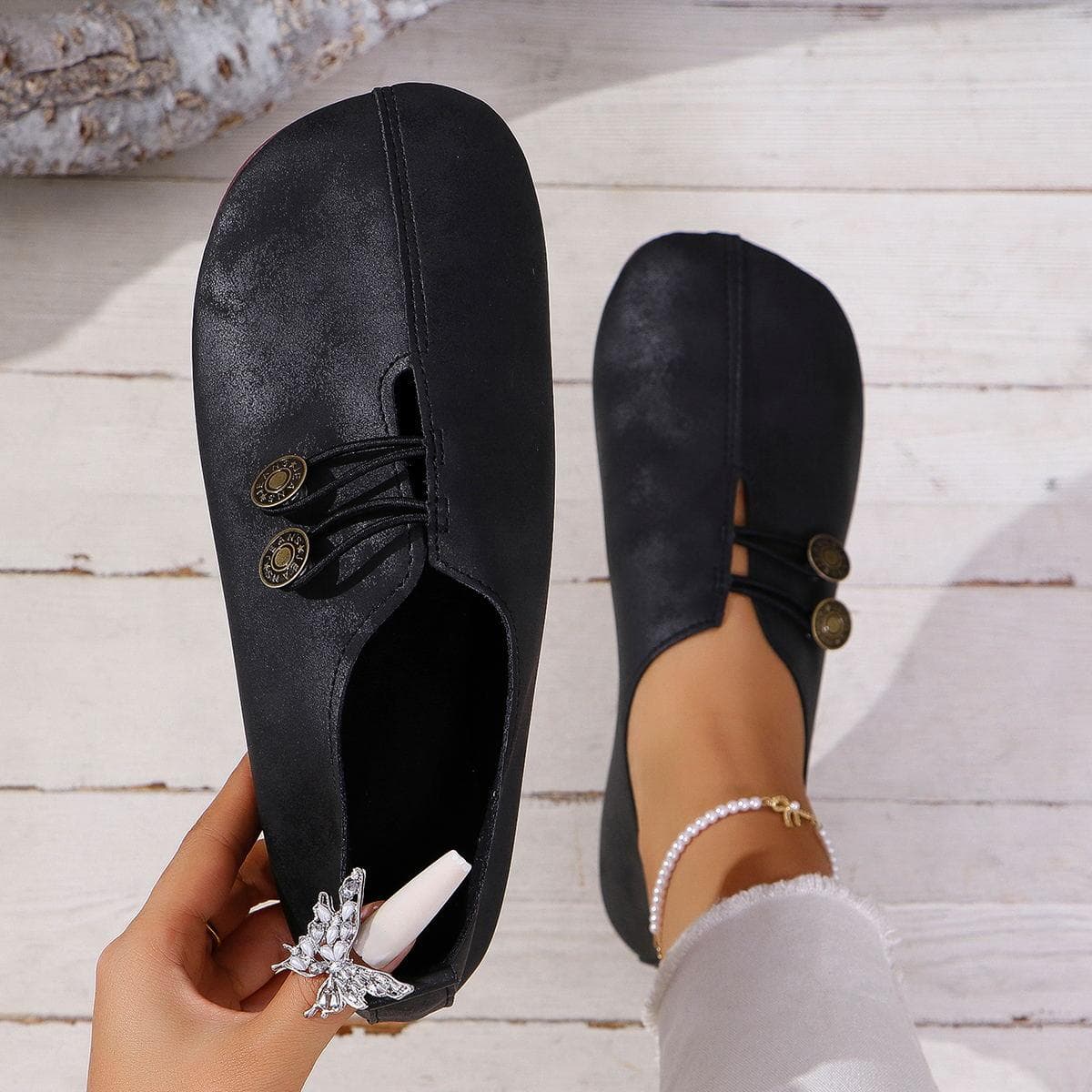 Women's Casual Flats for Spring Soft and Comfortable Walking Lace Fashion Women's Leather Shoes Flat Office Shoes for Women 42 black